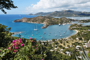 Boats gracefully sail through a bay surrounded by a vibrant display of flowers