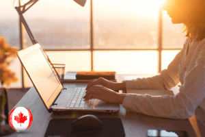 A woman working on a laptop