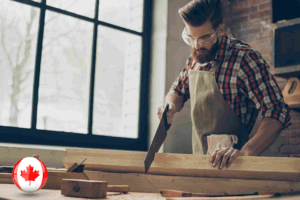 A man skillfully crafting wood, showcasing his craftsmanship and patriotism